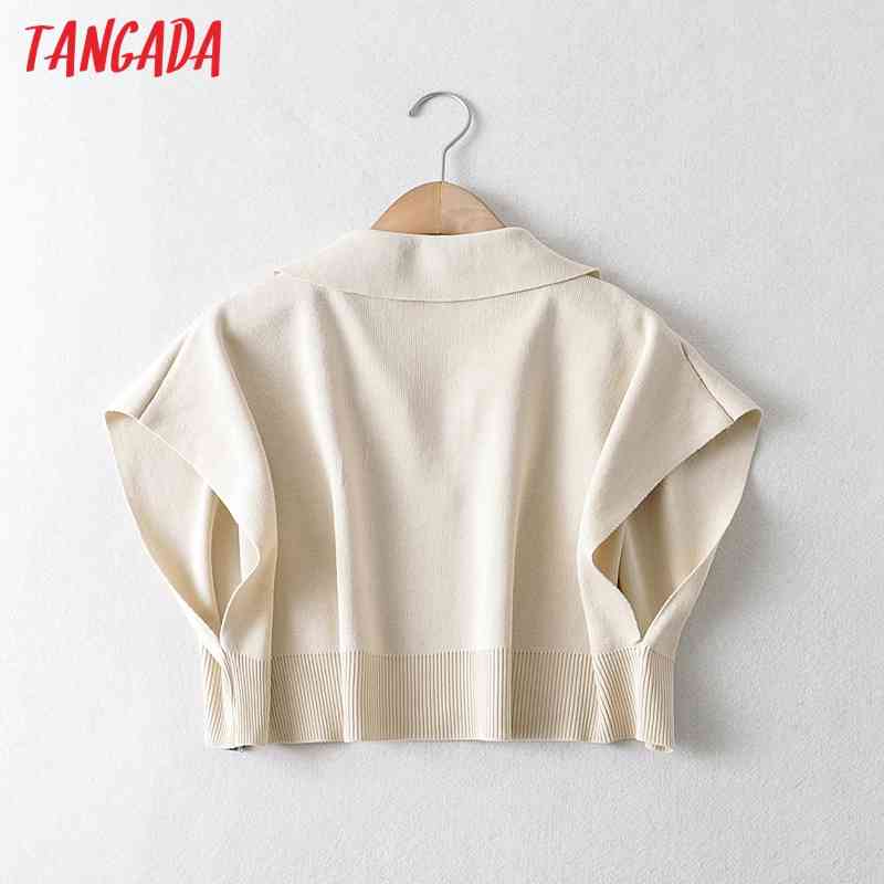Women Beige Oversized Crop Knitted Sweater Jumper Summer Female Pullovers Chic Tops AI49 210416