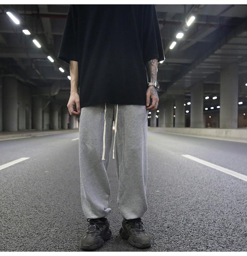 Dark High Street Style Loose Ribbed Trousers, Tide Brand Black All-match Terry Drape Slacks For Men Men's Pants