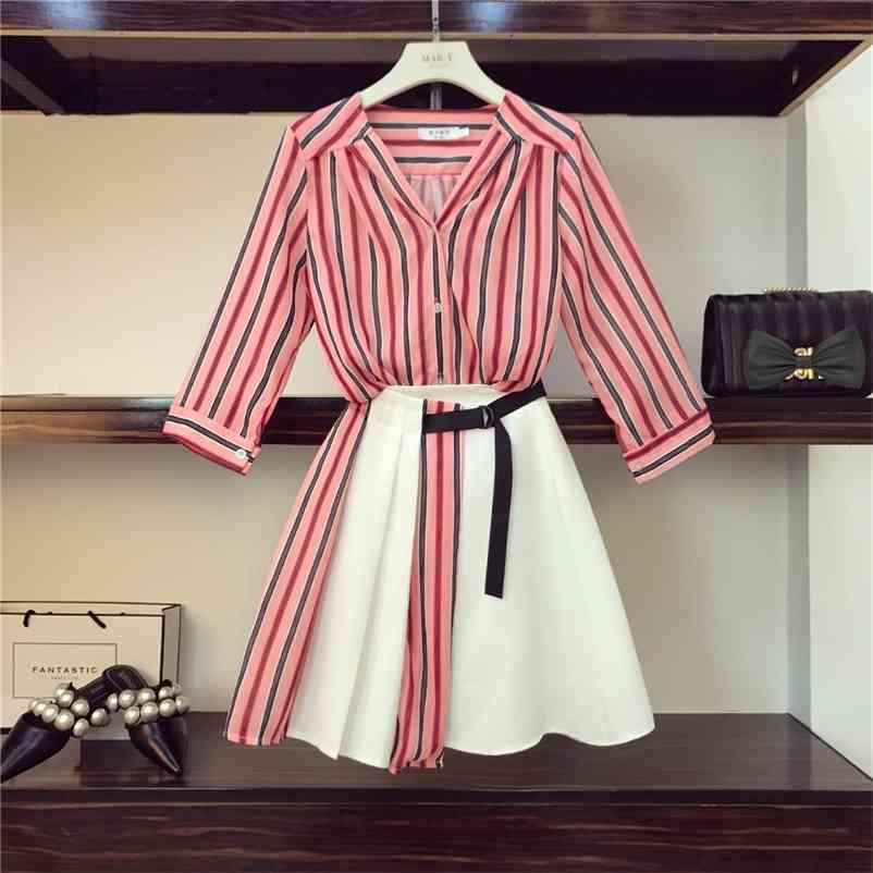 Summer Fashion Women's Sets Casual Short Sleeves Stripe V neck Shirts + Skirt Two Pieces Set Female Suits A1029 210519
Summer Fashion Women's Sets Casual Short Sleeves Stripe V neck Shirts + Skirt Two Pieces Set Female Suits A1029 210519