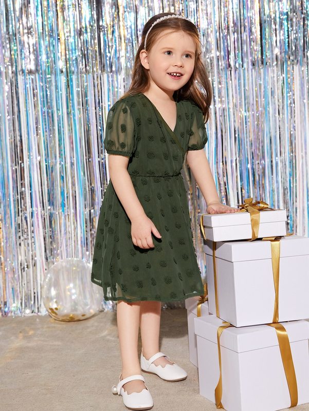 Toddler Girls Swiss Dot Puff Sleeve Dress SHE