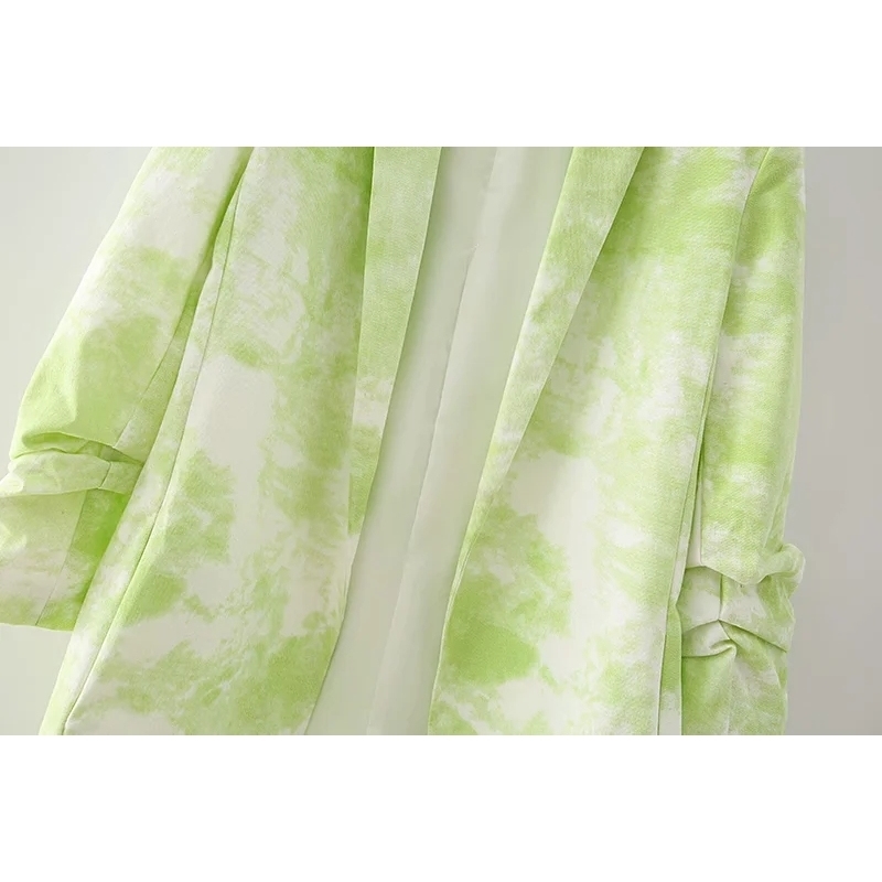 vintage female long suits autumn tie-dyed green women jackets boho causal loose girls jacket 210527