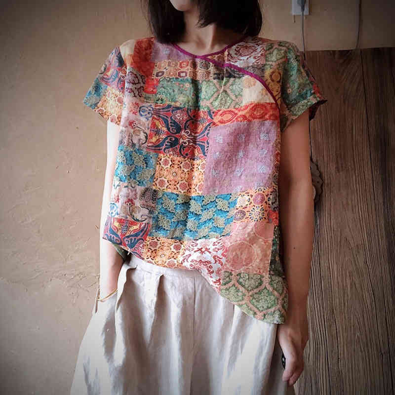 Johnature Summer Print Geometry Tops O-Neck Vintage Retro Short Sleeve Linen Women Retro Casual All-match Loose T-Shirt 210521
Johnature Summer Print Geometry Tops O-Neck Vintage Retro Short Sleeve Linen Women Retro Casual All-match Loose T-Shirt 210521