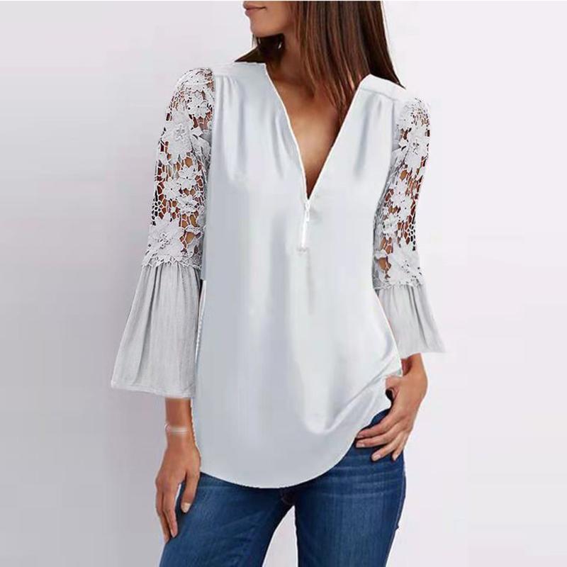Women's Blouses & Shirts Women Blouse V-neck Patchwork Lace Casual Loose Long Sleeve Zipper Ruffles Tops Office Ladies Elegant, White
Women's Blouses & Shirts Women Blouse V-neck Patchwork Lace Casual Loose Long Sleeve Zipper Ruffles Tops Office Ladies Elegant, White