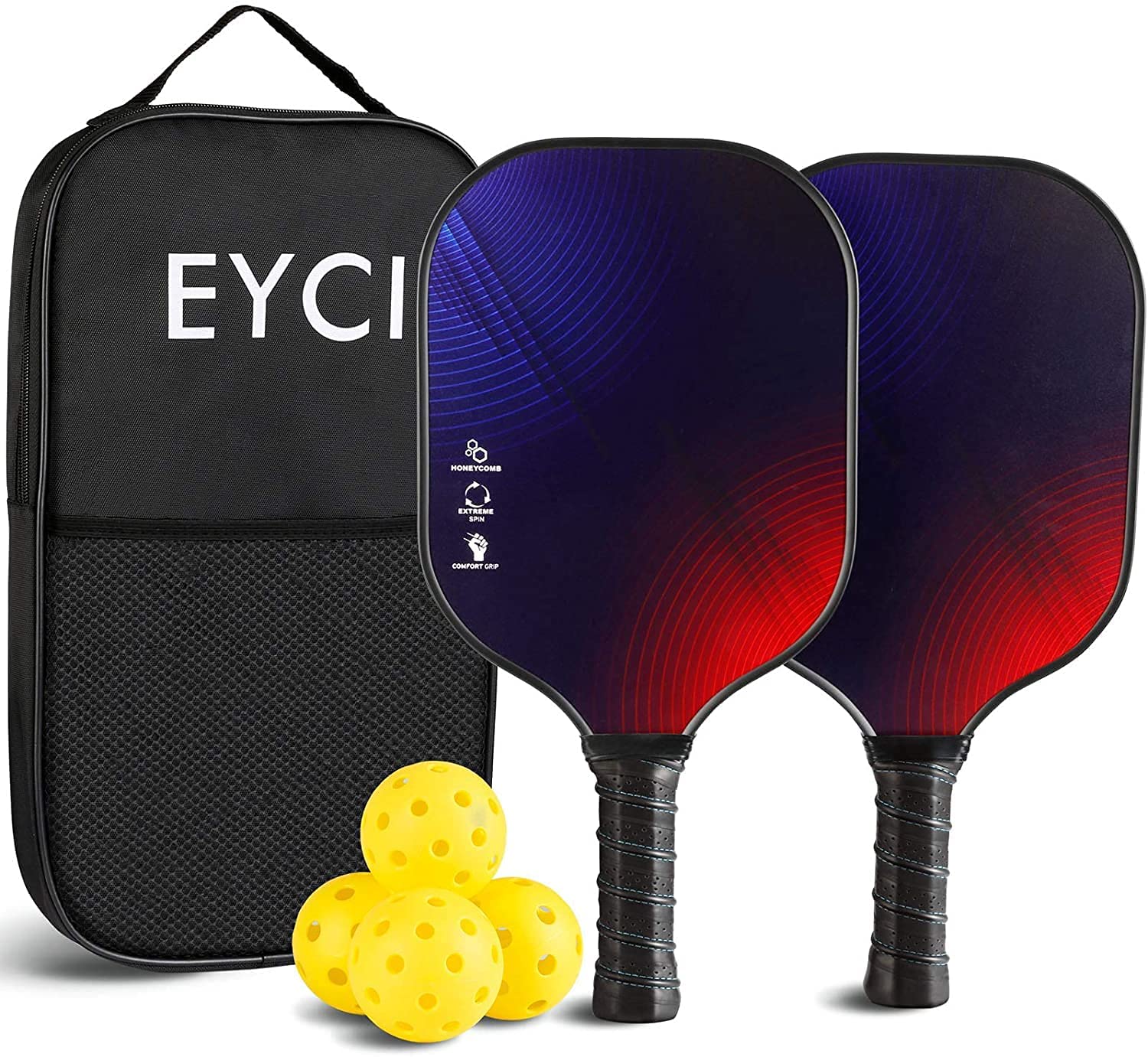 

EYCI Pickleball Paddles(Graphite)Set of 2,Sports & Outdoors Balls Games, Polypropylene Honeycomb Core, ,4 Pickleballs with Carry Bag
