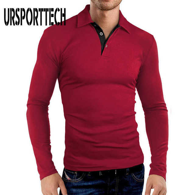 URSPORTTECH Solid Color T Shirt Men Spring Autum Men's Long Sleeve Lapel Polo T Shirt for Men Business Golf T-shirtsTop 210528