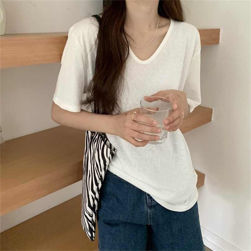 Solid Fashion Chic Loose Brief V-Neck Short-Sleeved Basewear Tops Summer Casual Tee Gentle T-shirts 210525, Black 
Solid Fashion Chic Loose Brief V-Neck Short-Sleeved Basewear Tops Summer Casual Tee Gentle T-shirts 210525, Black