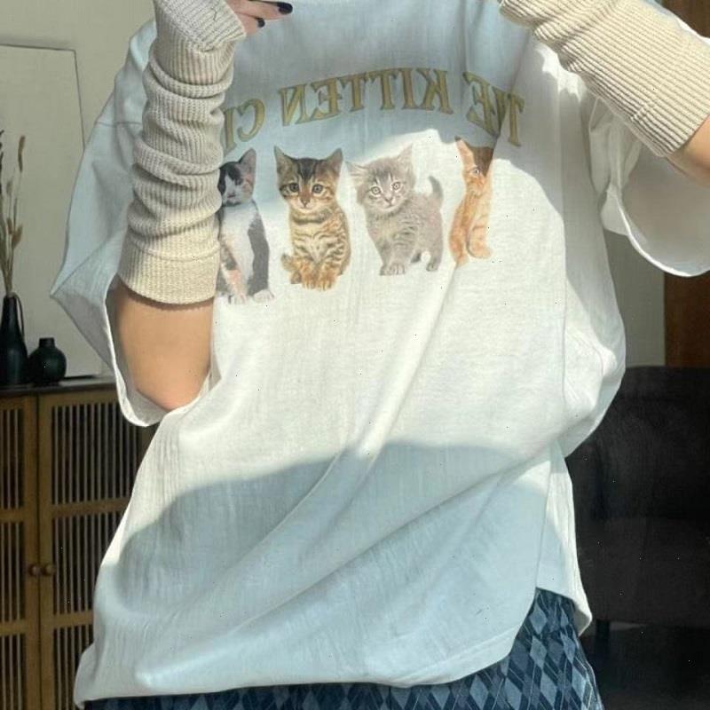 Kawaii The Kitten Club Women T Shirt Streetwear White Cotton Short Sleeve Femme Oversized Graphic Tee Cute Tops Y2k Egirl, Color12
Kawaii The Kitten Club Women T Shirt Streetwear White Cotton Short Sleeve Femme Oversized Graphic Tee Cute Tops Y2k Egirl, Color12