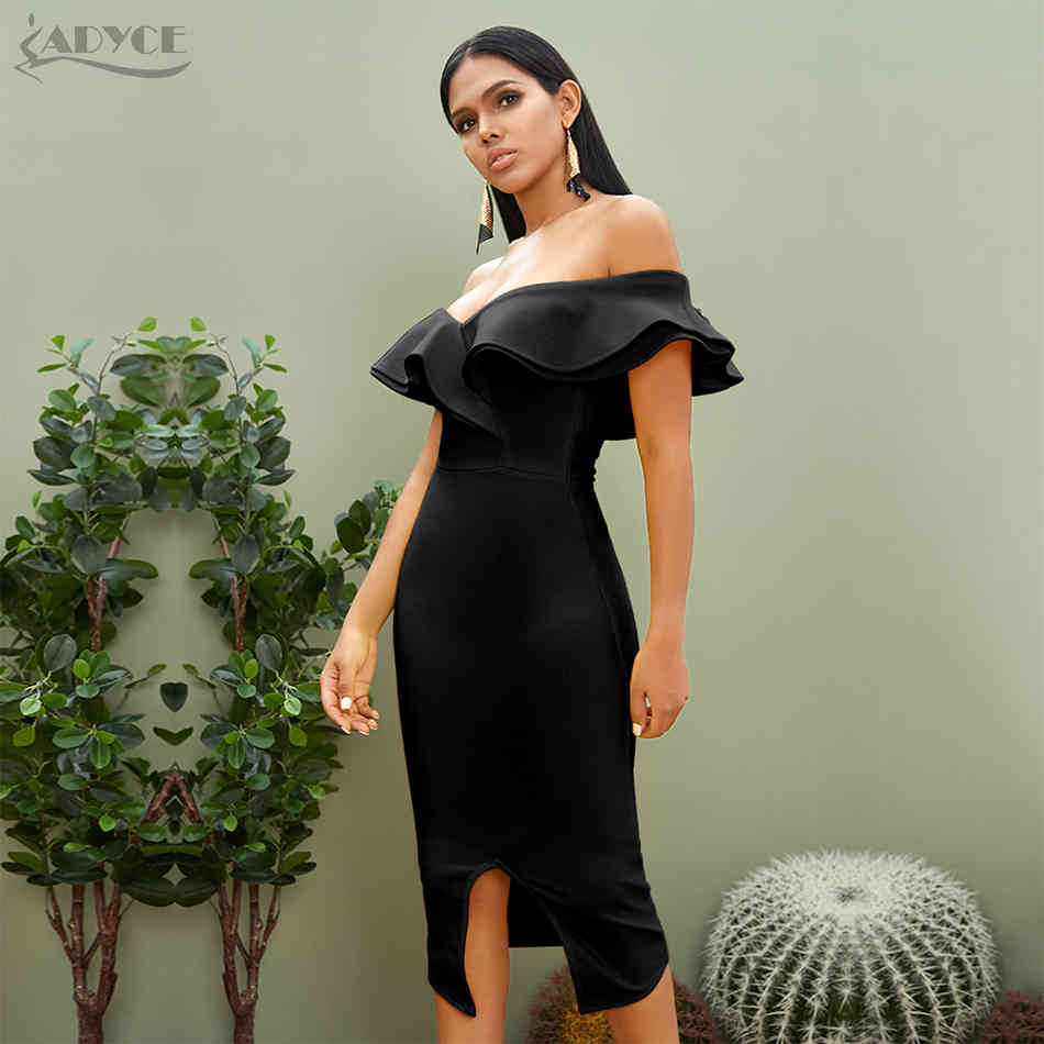 Summer Sexy Off Shoulder Women Bandage Dress Ruffles Slash Neck Yellow White Club Celebrity Party Runway Dresses 210423