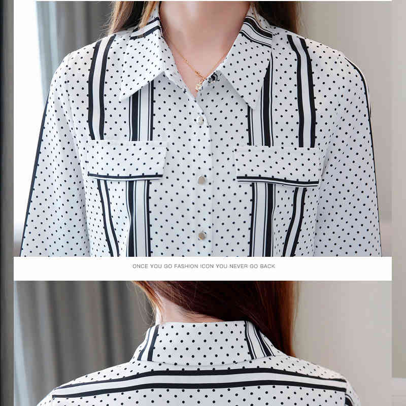 Fashion Black Plus Size Striped Women Blouse Shirt OL Long Sleeve Cardigan Polka Dot Blusas Mujer 6625 50 210506
