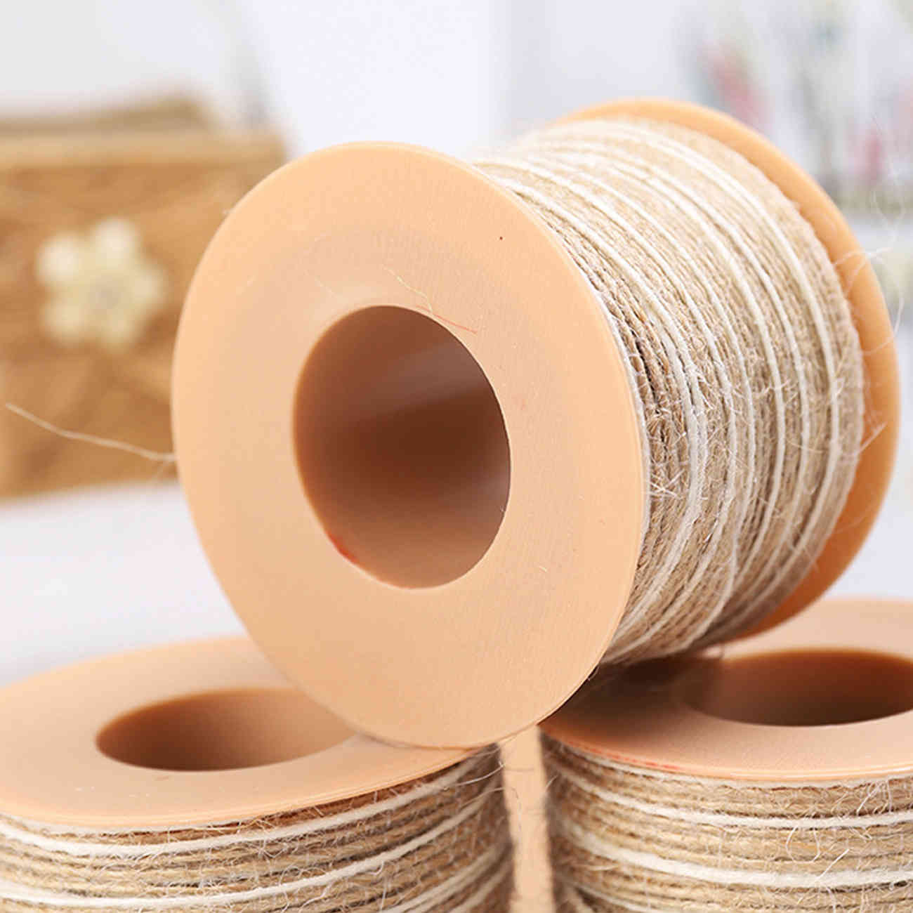 Natural linen ribbon roll jute two-sided white fish silk twin-rope DIY craft gift wrapping for Valentine's Day gift decorating