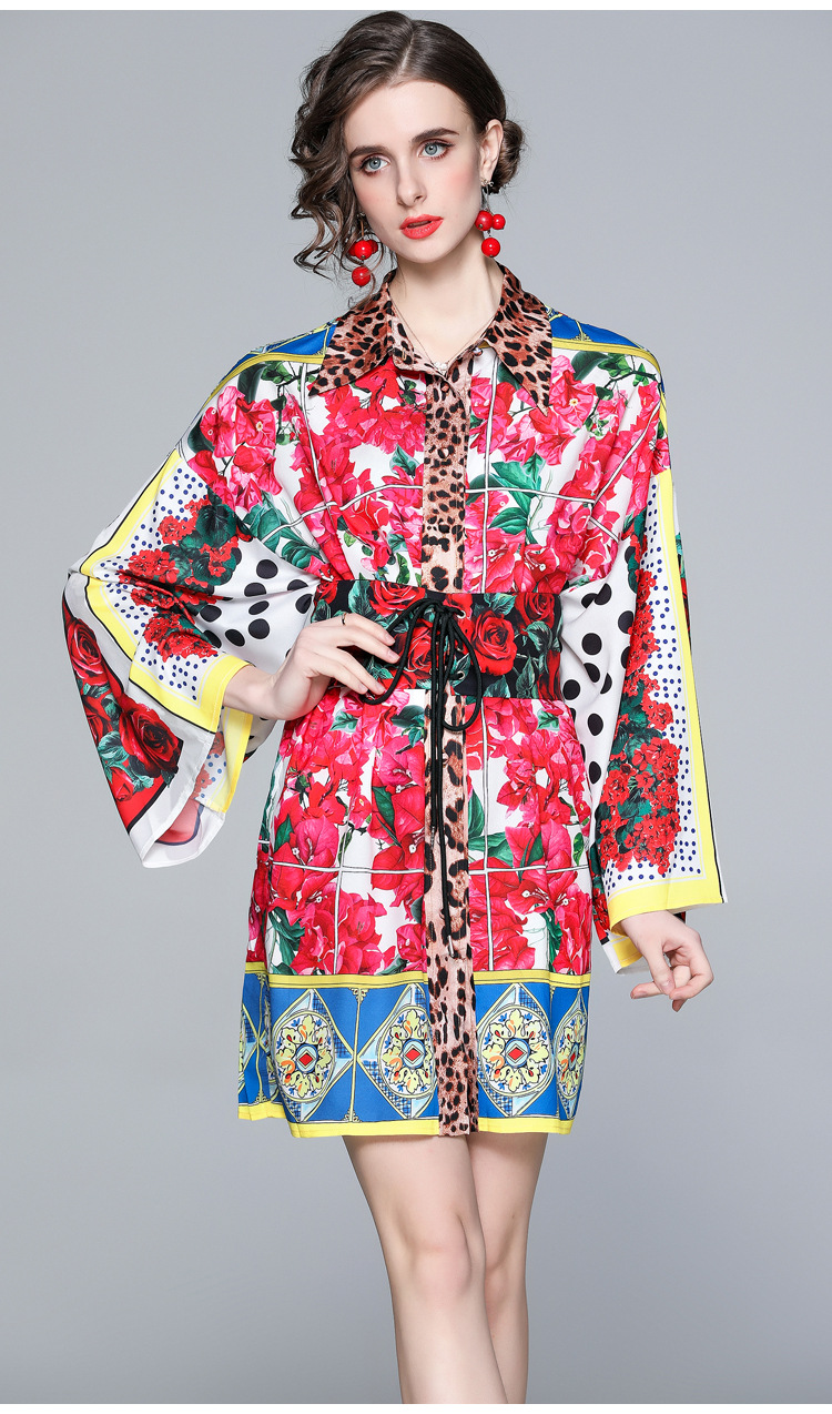 leopard and floral printing dress lapel neck long flare sleeve women's loose dresses lady's spring summer casual wear, Black;gray
leopard and floral printing dress lapel neck long flare sleeve women's loose dresses lady's spring summer casual wear, Black;gray