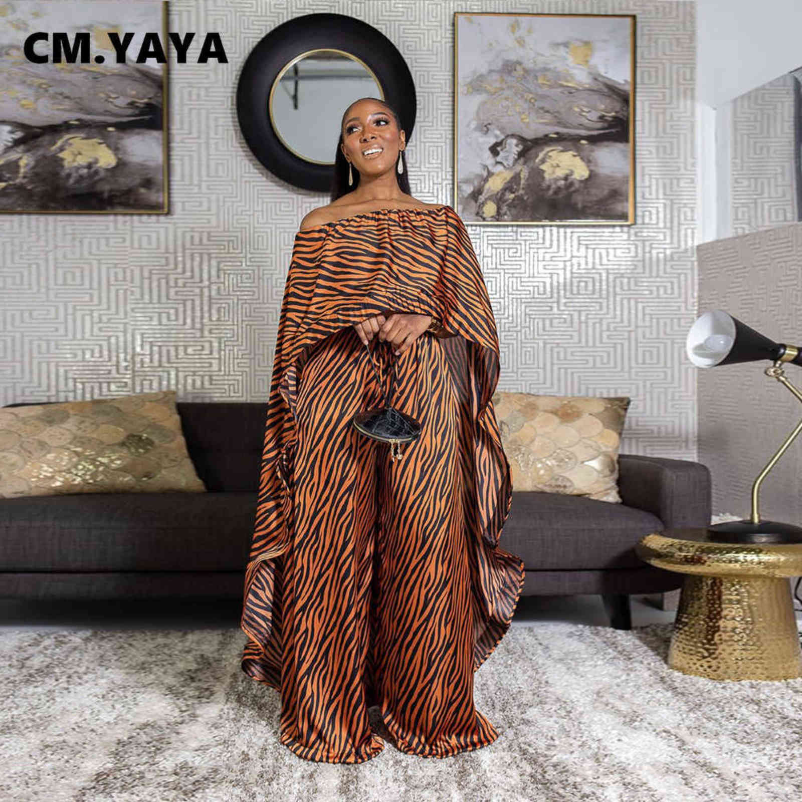 CM.YAYA Activewear Zebra Sweatsuit Women's Set Irregular Cape Cloak and Pants Suit Street Tracksuit Two Piece Fitness Outfit 211105