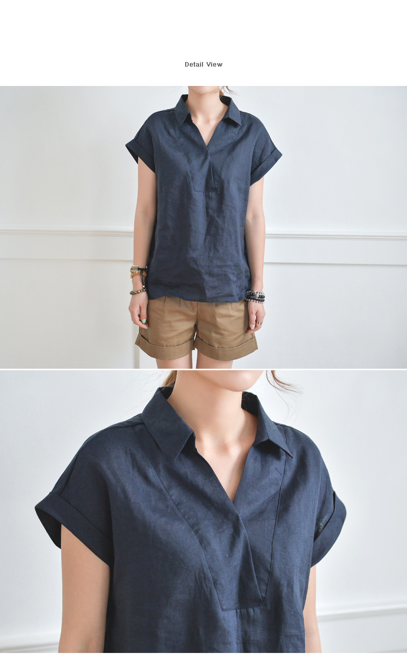 Women Casual Summer V-neck Cotton Linen Blouse short sleeves loose Shirt blusas fashion Plus Size 210518