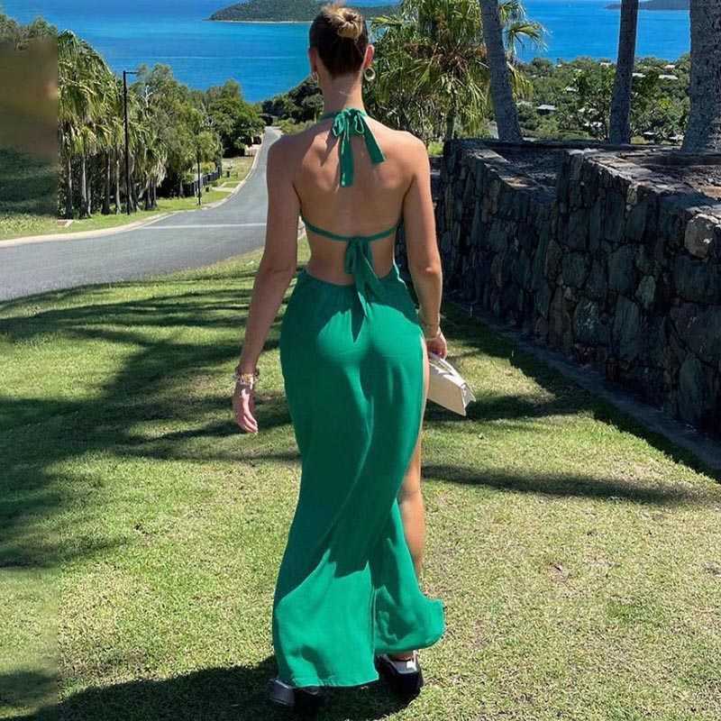 Halter Backless Long Summer Dresses For Women Boho Maxi Bohemian Sexy Elegant Party Beach Wear 210623