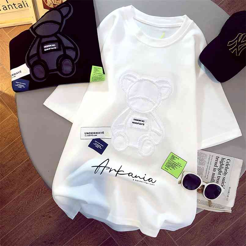 Women's T-shirts Harajuku Girls Plus Oversize Tops O-neck Short Sleeves Loose Summer Tshirt Embroidery Bear White Black Tees 210708
Women's T-shirts Harajuku Girls Plus Oversize Tops O-neck Short Sleeves Loose Summer Tshirt Embroidery Bear White Black Tees 210708