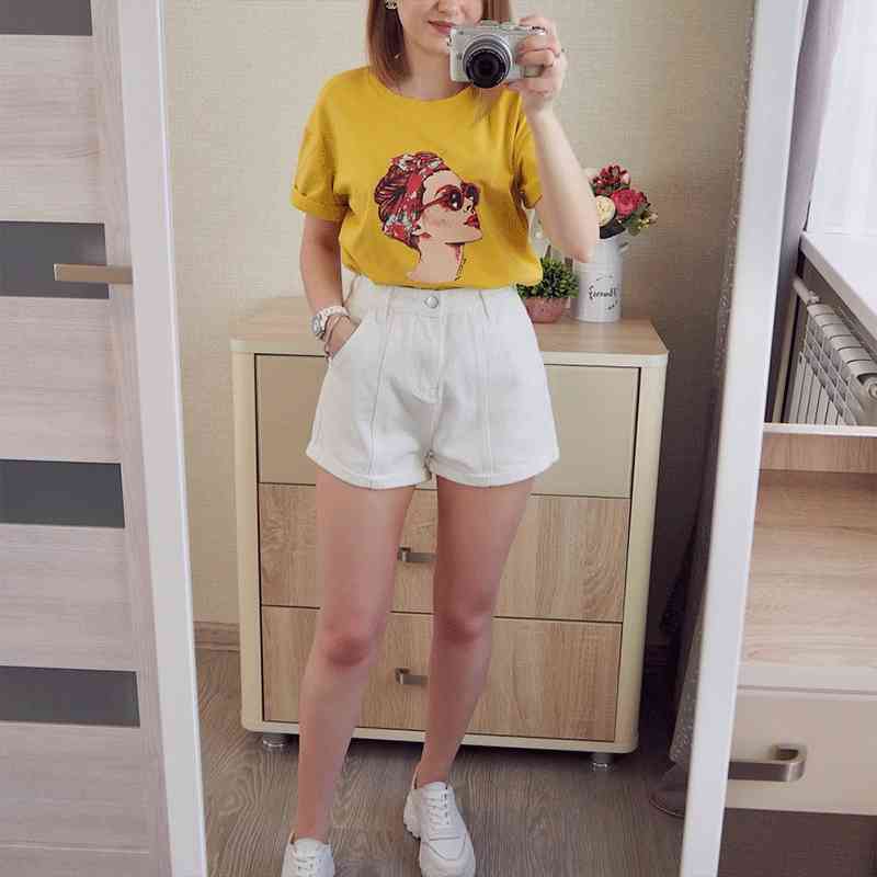 LYZCR Wide Leg Denim Shorts For Women Summer High Waist Jeans Shorts Women Casual Loose Women's Shorts Jean White Kahki 210408