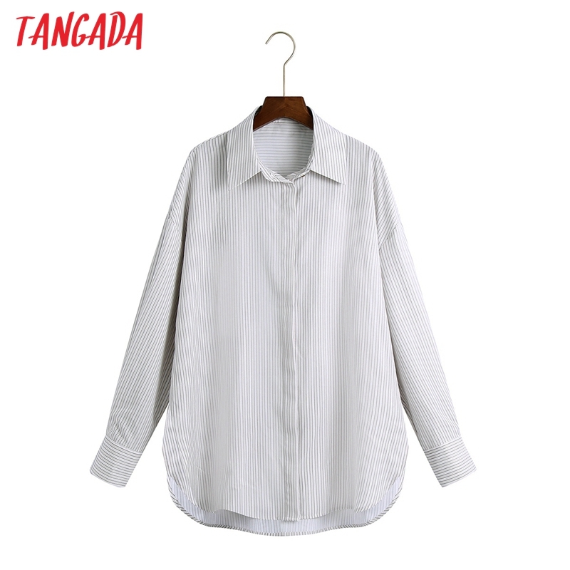 Spring Women Oversized Striped Print Blouse Long Sleeve Chic Female Lady Shirt Blusas Femininas 6Z57 210416