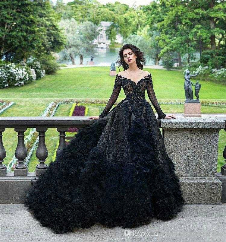 Full Black Gothic Wedding Dresses 2022 Lace Floral Feahter Long Sleeve Puffy Skirt Vintage Princess Bridal Dress Plus Size, Ivory
Full Black Gothic Wedding Dresses 2022 Lace Floral Feahter Long Sleeve Puffy Skirt Vintage Princess Bridal Dress Plus Size, Ivory