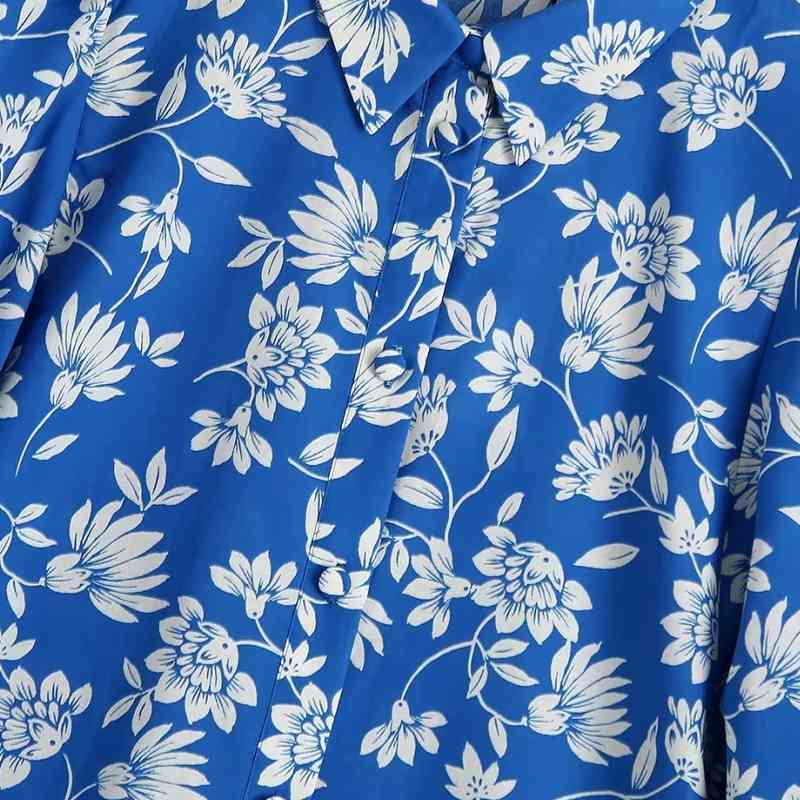 Summer Women Flower Printing Ruffled Hem Midi Shirt Dress Female Lantern Sleeve Clothes Casual Lady Loose Vestido D7618 210430