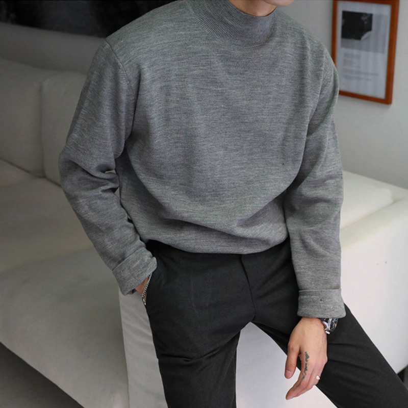 IEFB / men's wear solid color fashion long sleeve half turtleneck thin style sweater male's pullover korean sweater tops 9Y3270 210524