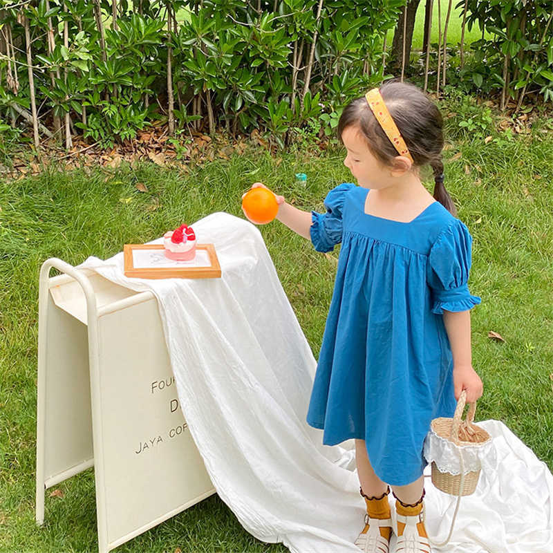 Korean style Summer Girls Cotton Square Collar Princess Dress Kids Solid Color Fashion Short Sleeve Dresses 210615, Blue
Korean style Summer Girls Cotton Square Collar Princess Dress Kids Solid Color Fashion Short Sleeve Dresses 210615, Blue