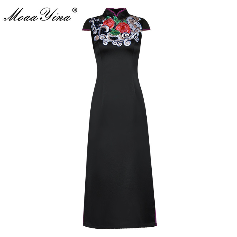Fashion Designer dress Summer Women's Dress Stand Collar Floral Embroidery Package buttocks Split Dresses 210524, Champagne
Fashion Designer dress Summer Women's Dress Stand Collar Floral Embroidery Package buttocks Split Dresses 210524, Champagne
