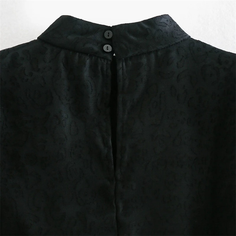 Vintage Loose Spliced Leopard Pattern Blouses Women Fashion Elegant Ladies Buttons Dot Mesh Sleeve Tops 210520