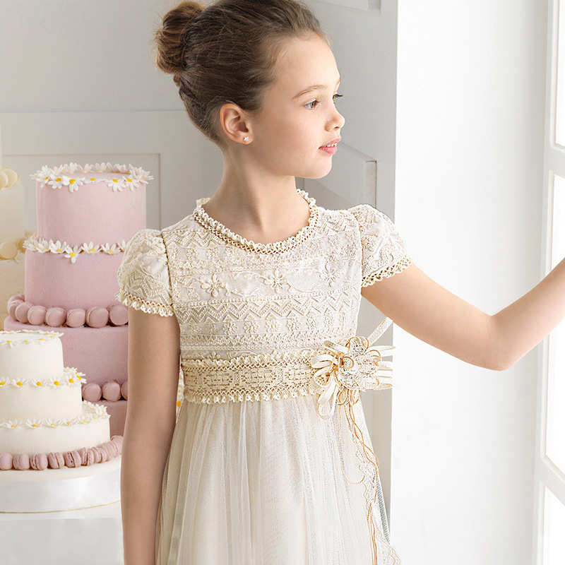 Lace Toddler Ball Gowns Girls Pageant Jewel Long Sleeves Formal Kids Gold Sequin Party Gown Flower Girl Dresses For Weddings 403