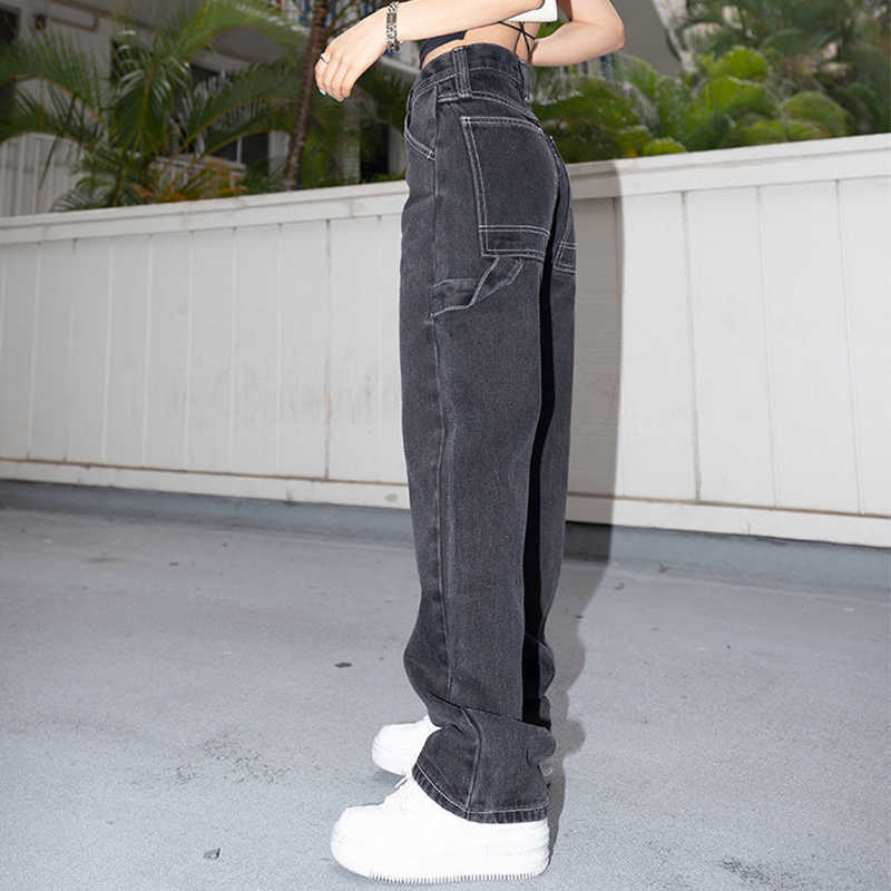Korean Fashion Woman Jeans Loose Casual Straight Leg Highwaist Female Streetwear Spring and Autumn Trousers 210922
