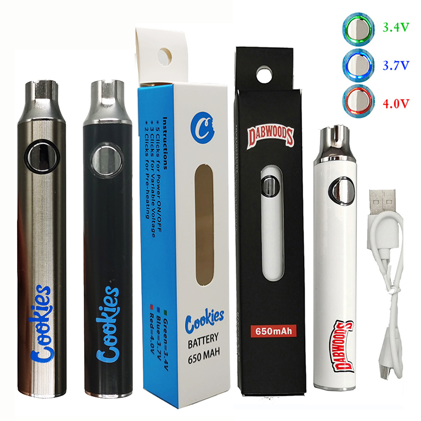 Dabwoods Vape Pen Battery Cookies Vaporizer 510 Thread Battery 650mAh Preheat Variable Voltage Cartridges Rechargeable Battery USB Cable Packaging
Dabwoods Vape Pen Battery Cookies Vaporizer 510 Thread Battery 650mAh Preheat Variable Voltage Cartridges Rechargeable Battery USB Cable Packaging