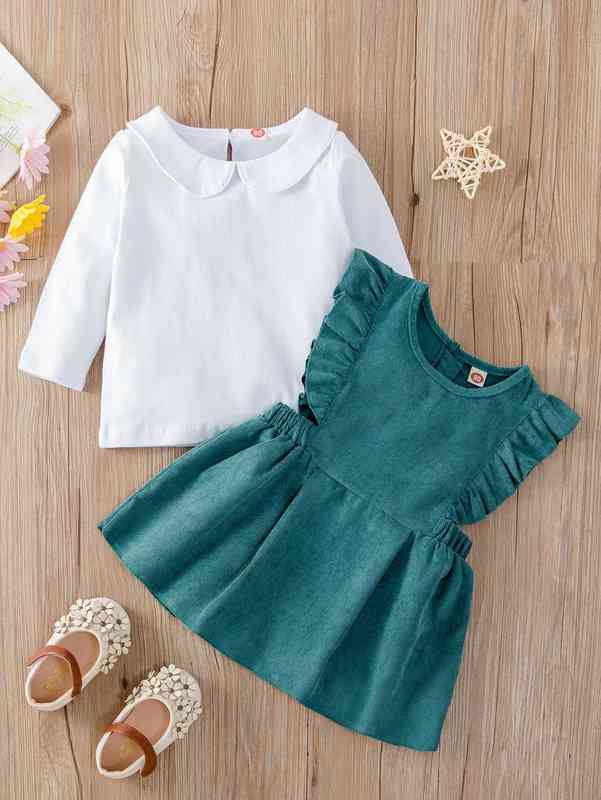Baby Peter-pan Collar Top & Ruffle Trim Corduroy Dress SHE