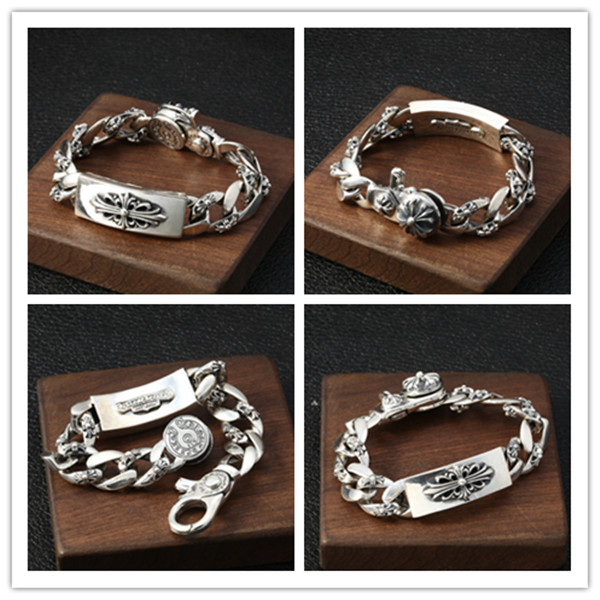 925 Sterling silver thick crosses link chain men's bracelets American European antique handmade punk style designer luxury jewelry acce, Black
925 Sterling silver thick crosses link chain men's bracelets American European antique handmade punk style designer luxury jewelry acce, Black