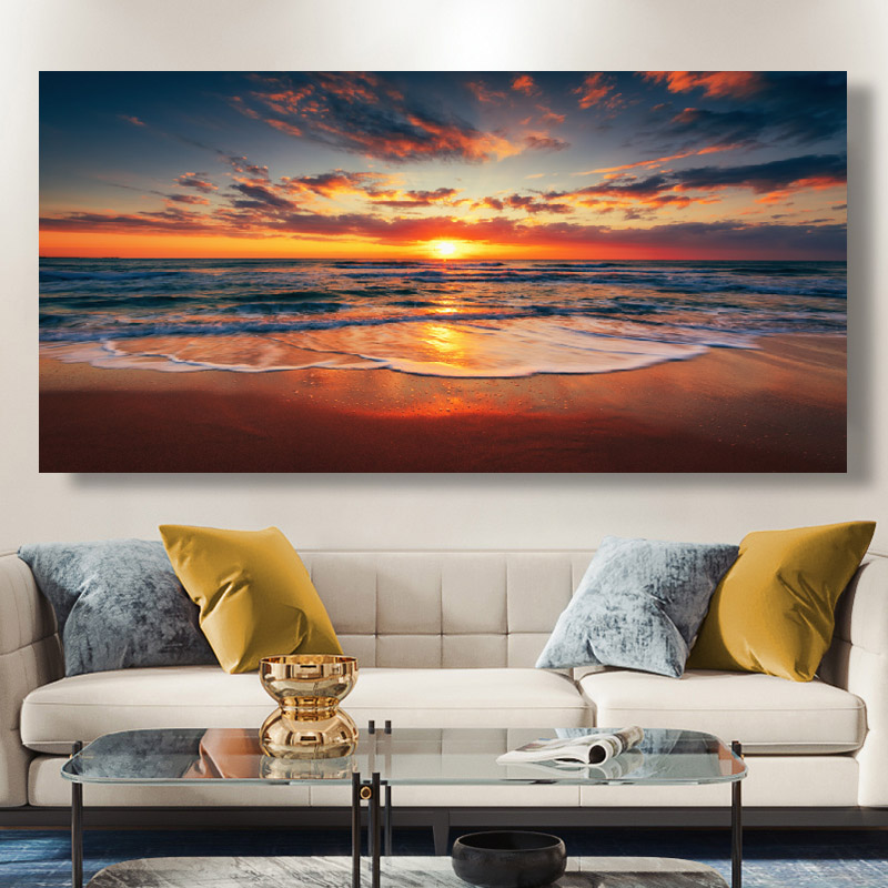 Modern Large Size Landscape Poster Wall Art Canvas Painting Sunset Beach Picture For Living Room Bedroom Decoration