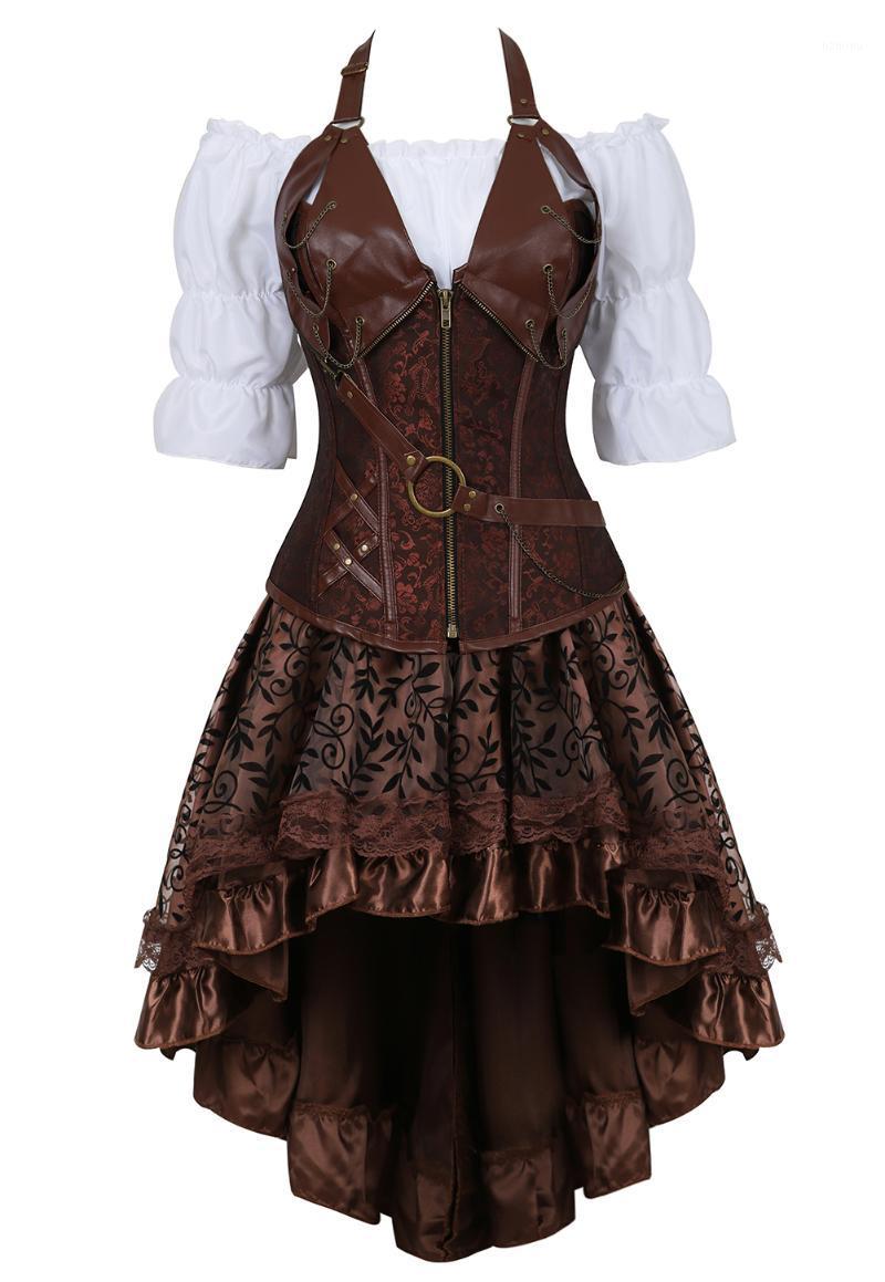 Bustiers & Corsets Steampunk Corset Burlesque Skirt With White Renaissance Blouse Gothic Faux Leather Crop Top Pirate Wench Costume 3-Pieces, Brown
Bustiers & Corsets Steampunk Corset Burlesque Skirt With White Renaissance Blouse Gothic Faux Leather Crop Top Pirate Wench Costume 3-Pieces, Brown