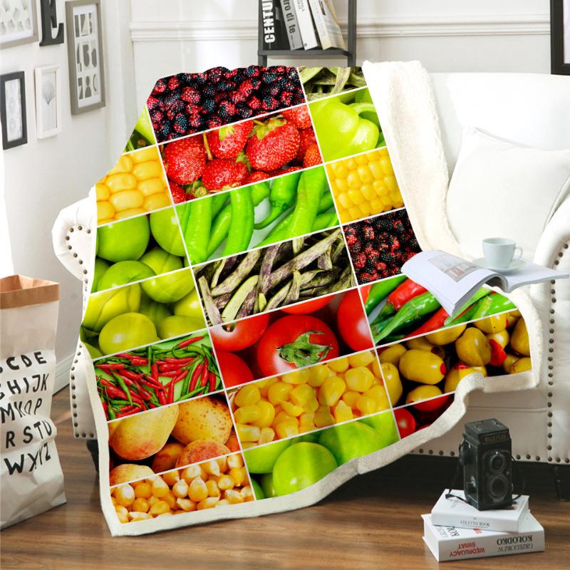 Vegetable And Fruit 3D Digital Print Sherpa Blanket Stylish Bedroom Decor Home Textile Flannel Soft Comfortable Bed Blankets