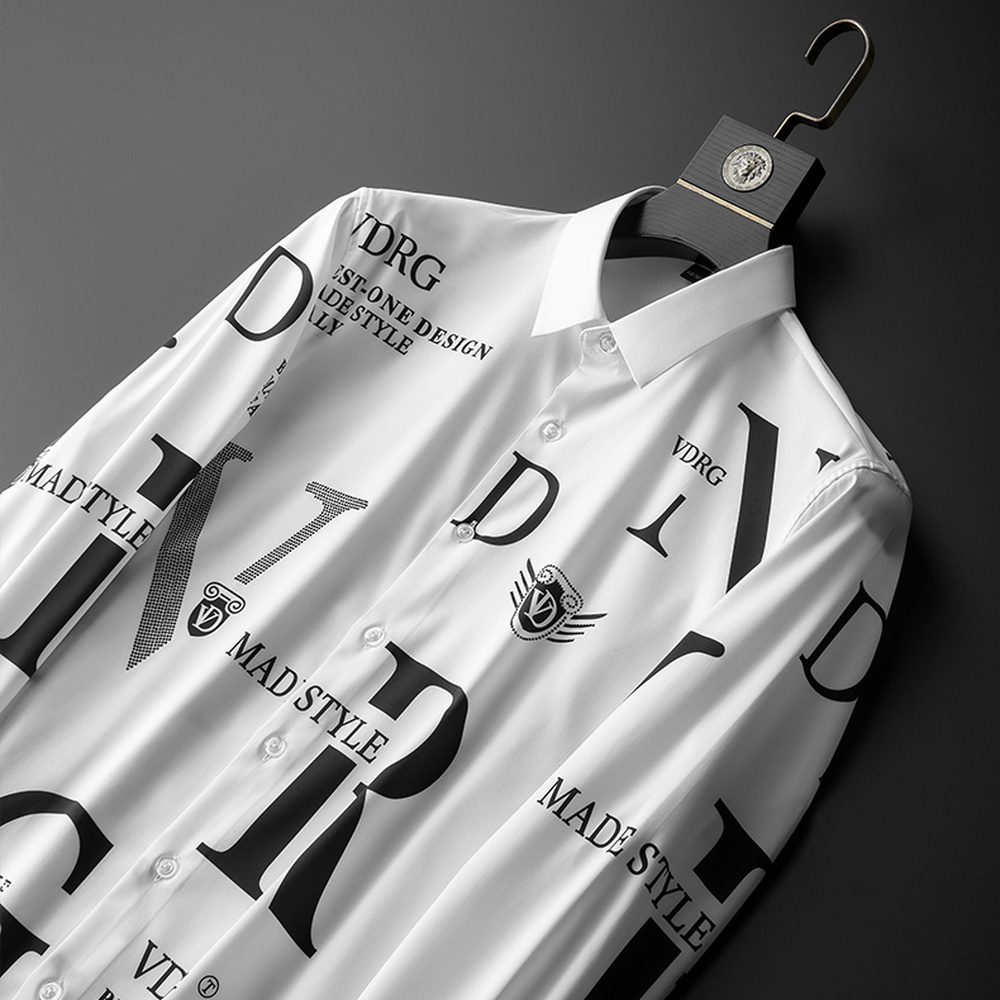 Rhinestone Letter Shirts Men Long Sleeve Business Casual Shirt Spring Slim Streetwear Dress Social Nightclub Chemise Homme 210410