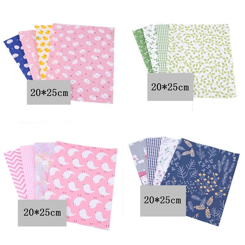 4Sheets Mixed Color Home Supplies Cloth Material Patchwork Sewing Cotton Gift Accessories DIY Handmade Floral Print 20x25CM