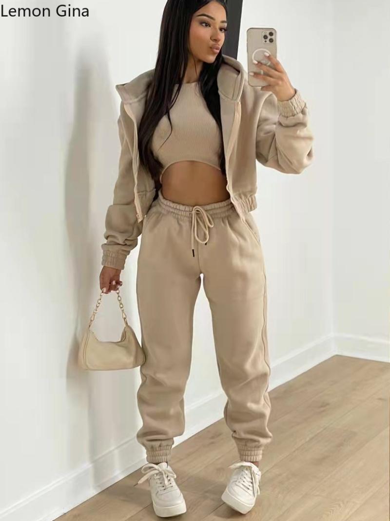 Women' Two Piece Pants Lemon Gina Basic Active Tracksuit Hooded Track Jacket +vest And Jogger Matching Three 3 Set Sport Outfits, Black
Women' Two Piece Pants Lemon Gina Basic Active Tracksuit Hooded Track Jacket +vest And Jogger Matching Three 3 Set Sport Outfits, Black