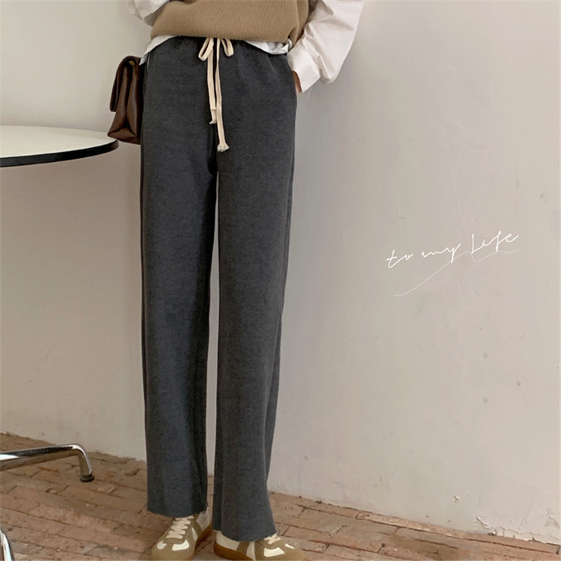 Korean Minimalist Solid All Match Fashion Women Slender Thicken Straight Female Trousers High Waist Pants 210421