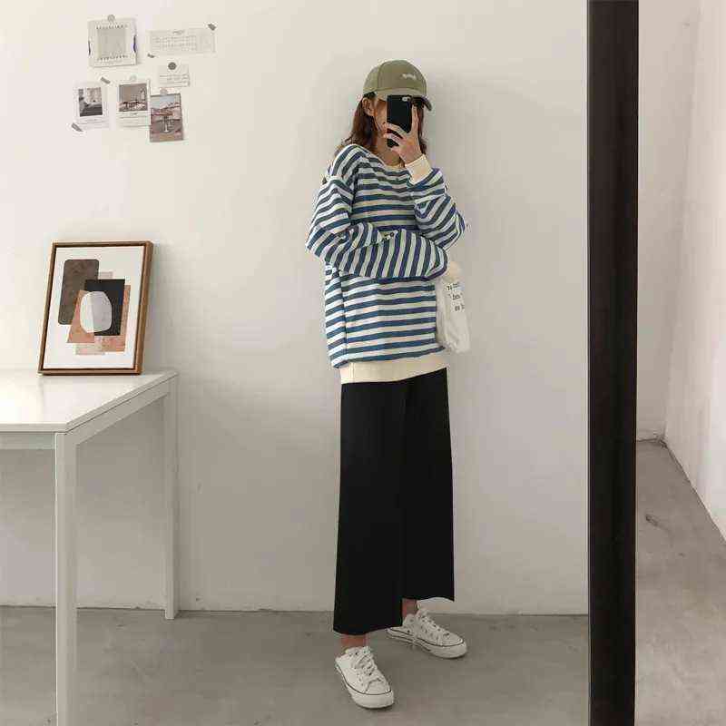 Cusual Pant Spring Summer Anklelength Loose Wide Leg Elastic High Waist Oversize Black Simple Comfortable Elegant Ladies 211124Z