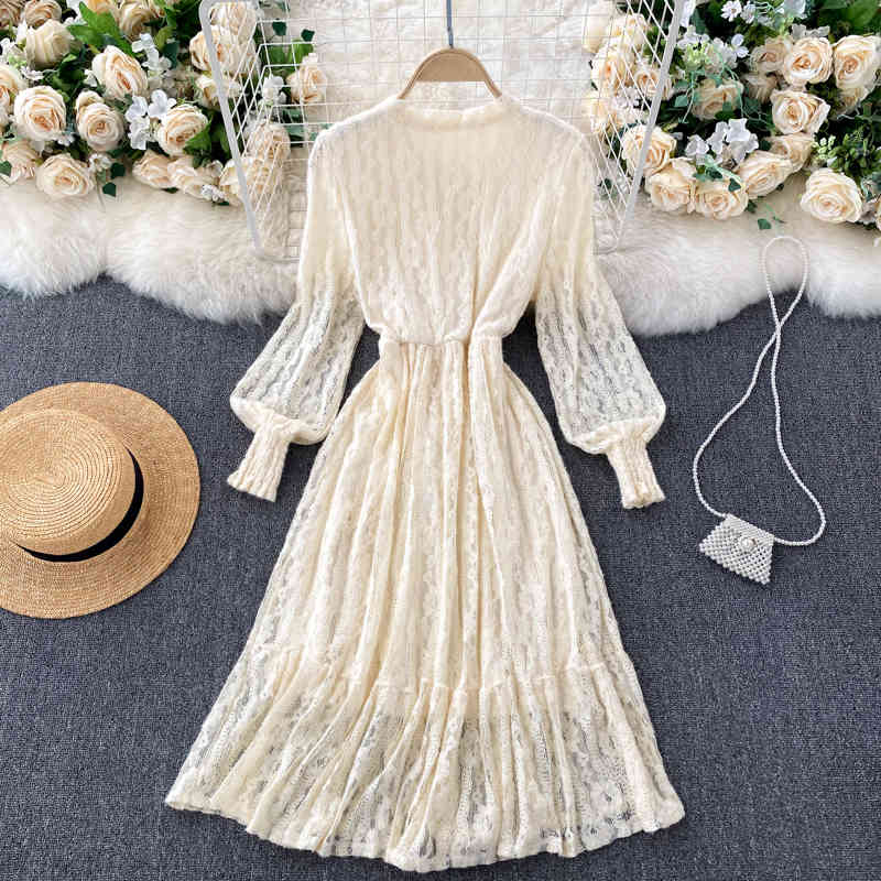LoveFlowerLife Autumn Winter Bow Tie Long Sleeve Elegant Clothes Vestido Lady Fashion Lace Dress Women 210521