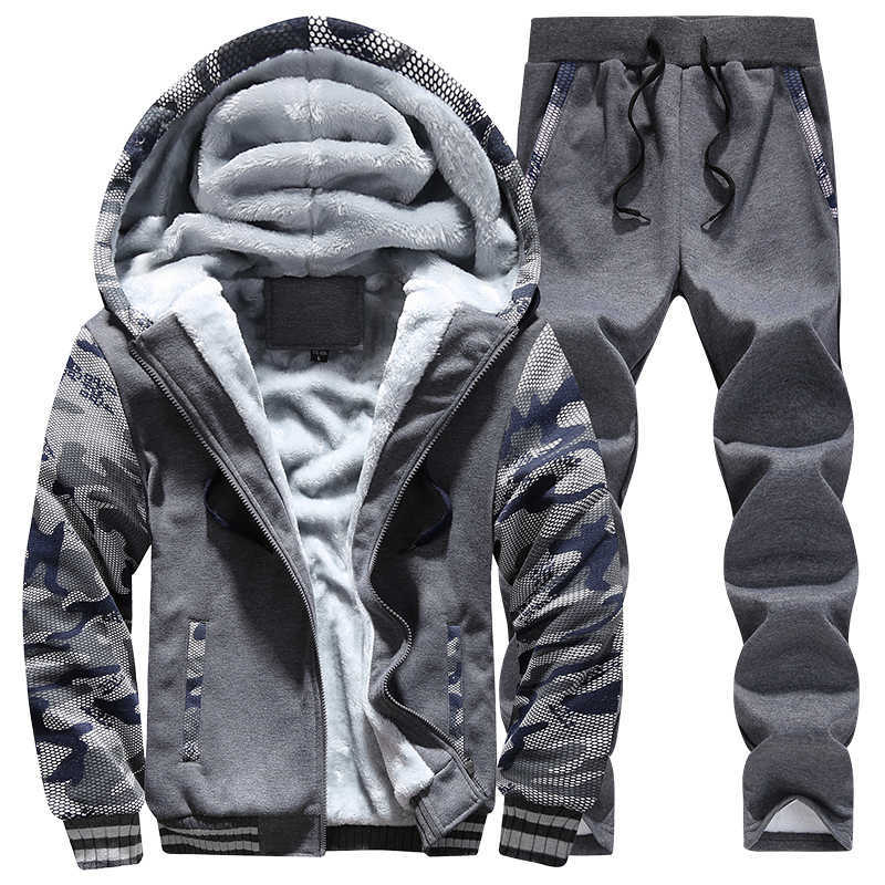 Winter Camouflage Hoodies: Warm Fleece Men's 2Pc Tracksuits M-4Xl