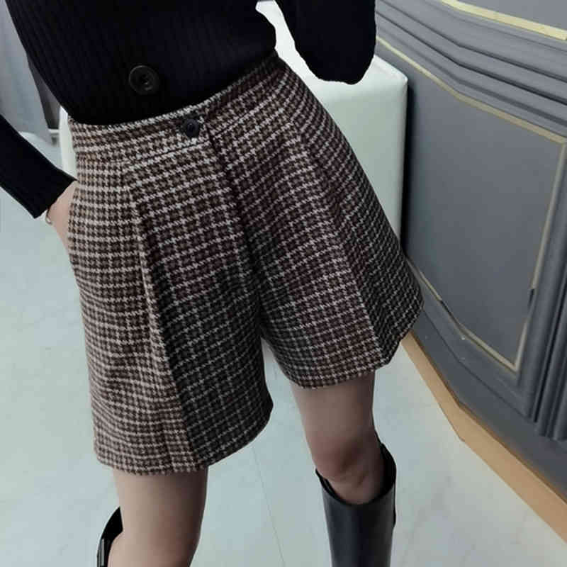 Plaid Tweed Casual Pants For Women High Waist Straight Wide Leg Trousers Female Fashion Autumn Clothing 210521