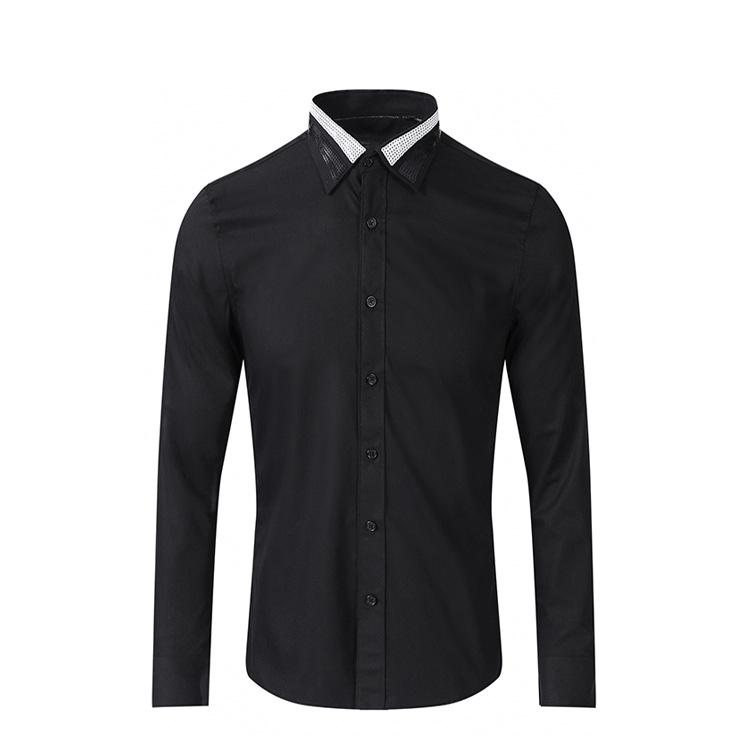 Minglu Long Sleeve Male Shirts Luxury Black And White Sequin Collar Casual Mens Dress Fashion Slim Fit Party Man Men's