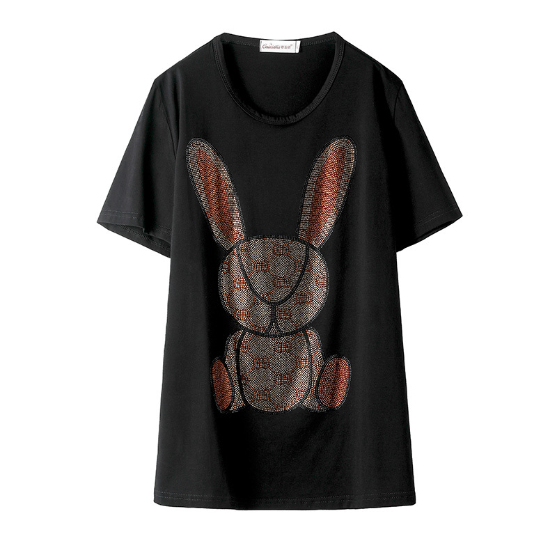 Women Fashion Diamond Short Sleeve T-Shirt Summer Black Personality Loose T Shirts Female Korean Plus Size Tops & Tees TX161 210406