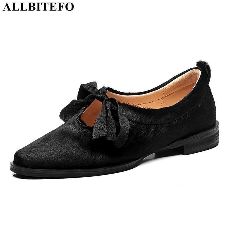 ALLBITEFO real full horsehair fashion casual lace-up spot women heels shoes thick heel low heel shoes high heels women 210611