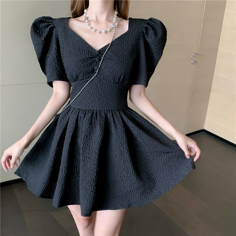 Summer Sweet White Vintage Dress Korea Women Elegant Puff Sleeve Slim Waist Party Mini Dress Female 210518