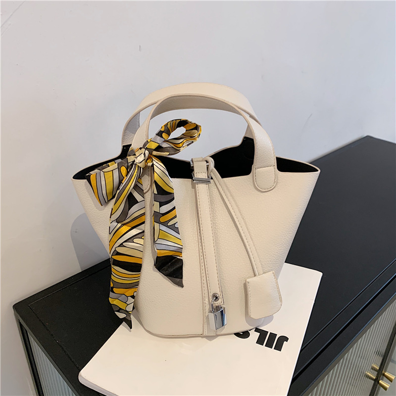 Silk scarf texture large capacity handbag women's bag new soft leather vegetable basket Bucket Bag, White
Silk scarf texture large capacity handbag women's bag new soft leather vegetable basket Bucket Bag, White