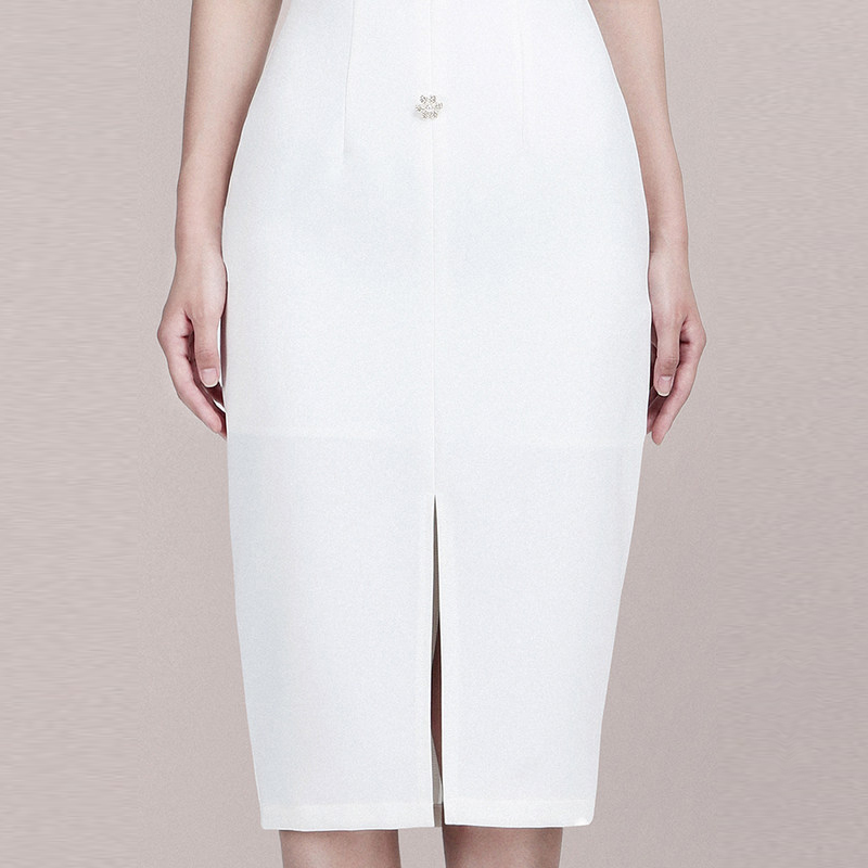 High Quality Fashion Women Office Dress V-neck Ruffles Sleeve Front Slit Party Outwear Sexy Solid White 210506