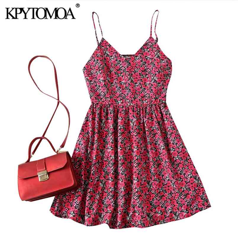Women Chic Summer Fashion Floral Print Mini Dress Backless Elastic Thin Straps Beach Female Dresses Mujer 210420
